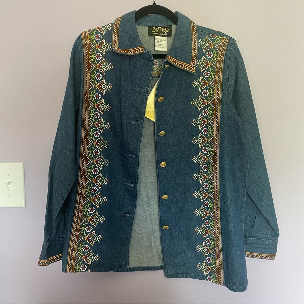 NWT Bob Mackie Wearable Art size Small Denim Jacket Embroidered QVC